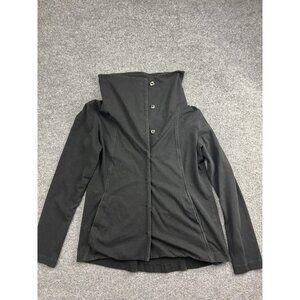 Eileen Fisher Jacket Womens Small Black Organic Cotton Funnel Neck Snap Front